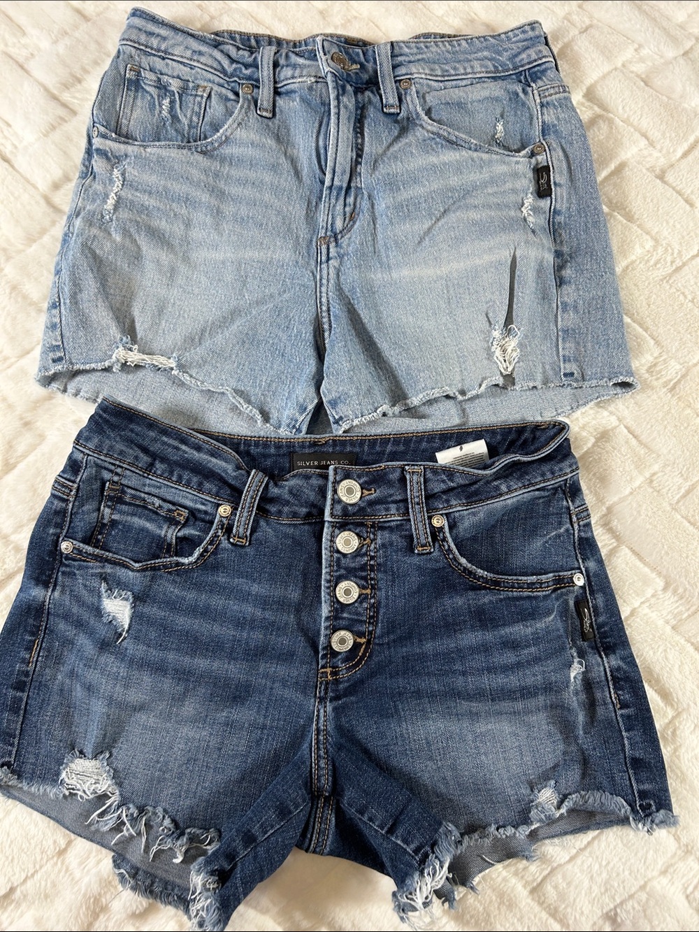 Silver Jeans Two-Pack Distressed Denim Shorts in Beau and Boyfriend Styles S 27
